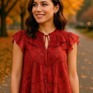 Sea New York Floral Tie Neck Blouse Top Size 8